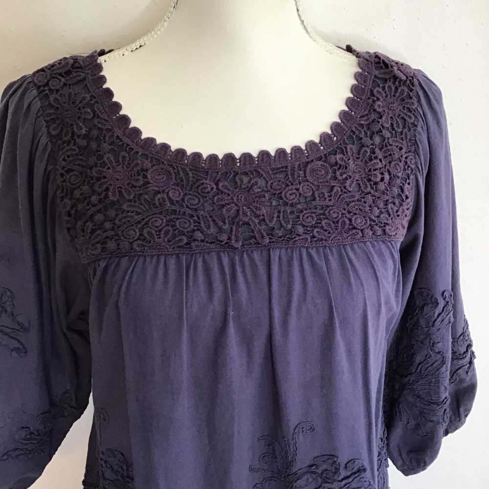 Sundance Women Elegant Purple Sheer Embroidered Tunic Top M - Picture 5 of 11